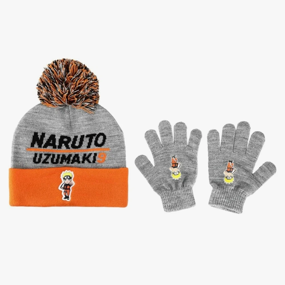 Bioworld Naruto Shippuden Cuffed Beanie Hat with Pom and Gloves Combo